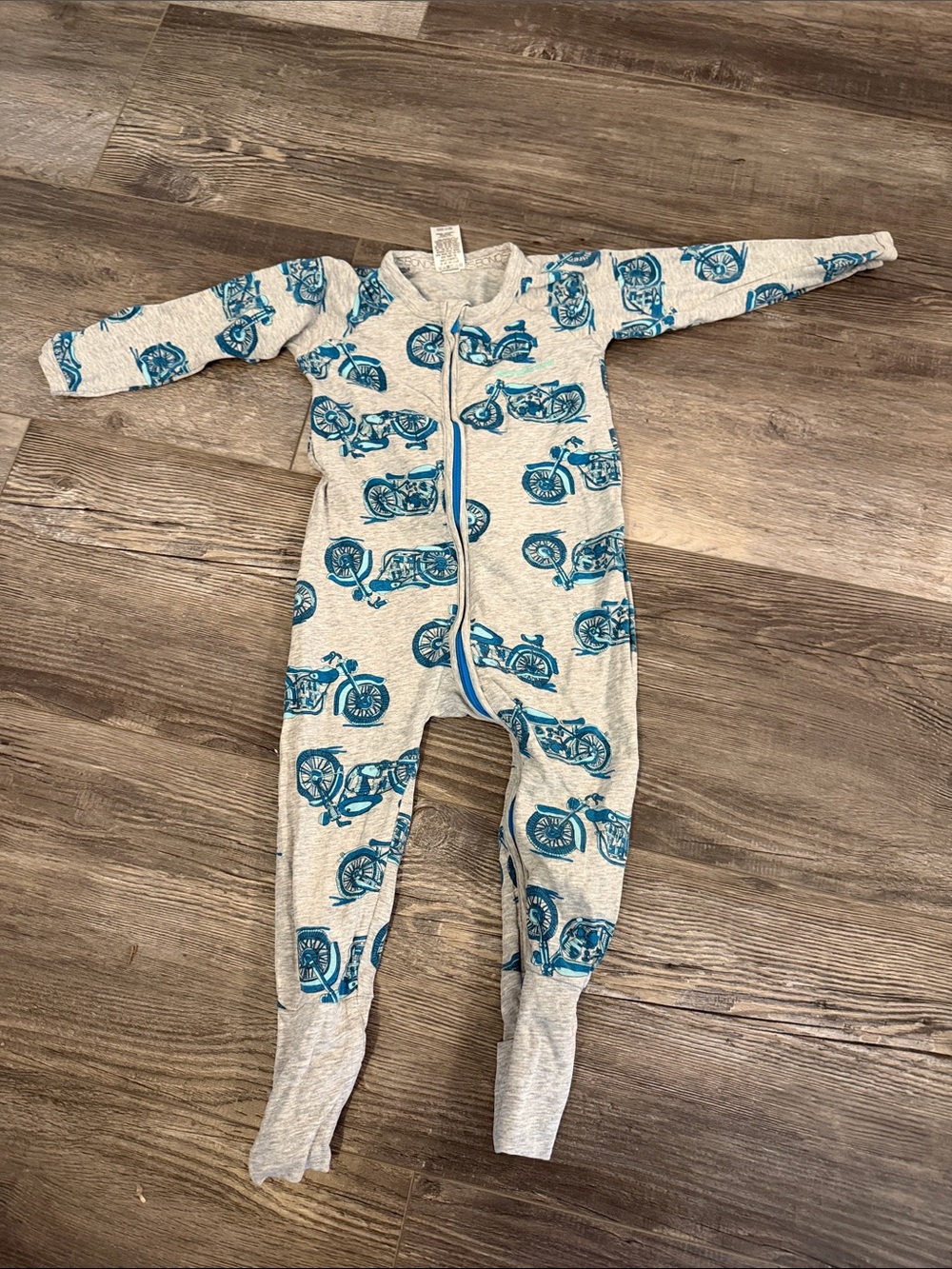 Bonds Kids Motorcycle Print One-Piece Pajamas - Blue on Heather Gray